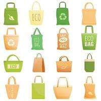conjunto de ícones de saco ecológico, estilo cartoon vetor