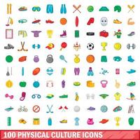 conjunto de 100 ícones de cultura física, estilo cartoon vetor