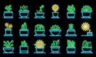 conjunto de ícones de plantas de casa vector neon