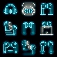 conjunto de ícones de fones de ouvido sem fio vector neon