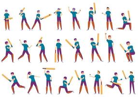 crianças jogando conjunto de ícones de críquete, estilo cartoon vetor