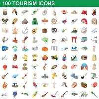 100 conjunto de turismo, estilo cartoon vetor