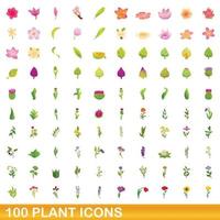 conjunto de 100 ícones de plantas, estilo cartoon vetor