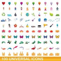 conjunto de 100 ícones universais, estilo cartoon vetor