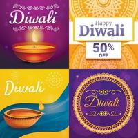 conjunto de banner diwali, estilo cartoon vetor