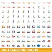 conjunto de 100 ícones de transporte, estilo cartoon vetor