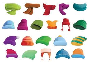 conjunto de ícones de headwear de inverno, estilo cartoon vetor