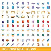 conjunto de 100 ícones universais, estilo cartoon vetor