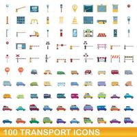 conjunto de 100 ícones de transporte, estilo cartoon vetor