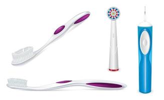 conjunto de ícones de escova de dentes, estilo realista vetor