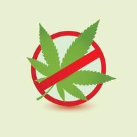 pare a folha de maconha, nenhum sinal simbólico de folha de cannabis cruze em uma ilustração vetorial isolada de círculo vermelho. vetor