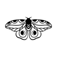 mariposa noturna com lua crescente, isolada no fundo branco. mão desenhada vetor de mariposa doodle celestial.