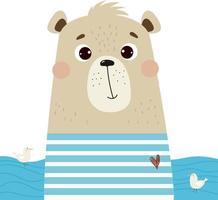lindo urso marinheiro. ilustração vetor