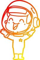 linha de gradiente quente desenhando astronauta de desenho animado feliz vetor