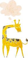 girafa de desenho animado e balão de pensamento em estilo retrô texturizado vetor