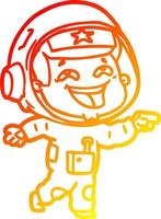 desenho de linha de gradiente quente desenho animado rindo astronauta vetor