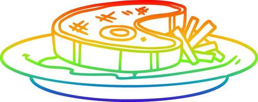desenho de linha de gradiente de arco-íris desenho animado jantar de bife vetor