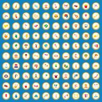 100 ícones de diversão definir vetor de desenho animado