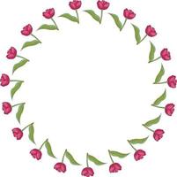 moldura redonda com tulipas cor de rosa desabrochando verticais sobre fundo branco. quadro isolado de flores para seu projeto. vetor