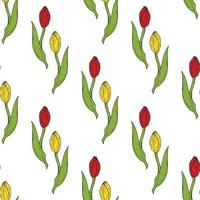 fundo transparente de tulipas vermelhas e amarelas. padrão sem fim com flores para seu projeto. vetor