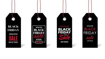 preço de sexta-feira preta conjunto isolado no fundo branco. rótulos pretos com texto de venda. modelo de design vetorial.