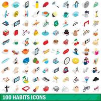 100 ícones de hábitos definidos, estilo 3d isométrico vetor