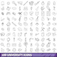 conjunto de 100 ícones universitários, estilo de estrutura de tópicos vetor