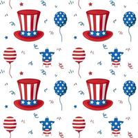 padrão sem emenda de vetor para o dia da independência dos eua. bandeira americana. bakground com chapéu e balões dos eua. celebração dos EUA. dia da Independência.