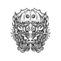 vetor de arte de linha de tatuagem de cabeça de dragão chinês