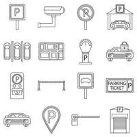 conjunto de ícones de estacionamento, estilo de contorno vetor