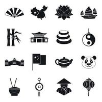 conjunto de ícones de símbolos de viagens da china, estilo simples vetor