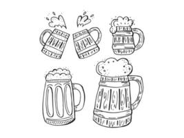 oktoberfest 2022 - festival da cerveja. conjunto desenhado à mão de elementos de doodle. feriado tradicional alemão. contorno de uma caneca de cerveja de madeira em um fundo branco. vetor