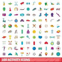 conjunto de 100 ícones de atividade, estilo cartoon vetor