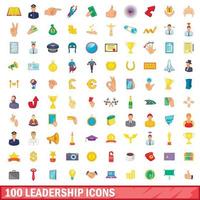 conjunto de 100 ícones de liderança, estilo cartoon vetor