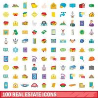 conjunto de 100 ícones imobiliários, estilo cartoon vetor