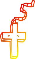 desenho de linha de gradiente quente crucifixo de ouro de desenho animado vetor