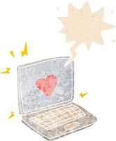 desenho de namoro na internet e bolha de fala em estilo retrô texturizado vetor