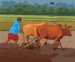 agricultor indiano trabalhando na agricultura da aldeia vetor
