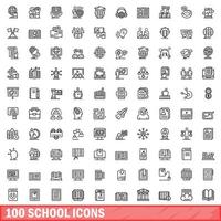 conjunto de 100 ícones de escola, estilo de contorno vetor
