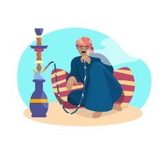 ilustração em vetor de cachimbo de água do homem indiano. personagem de homem asiático em turbante em estilo simples.