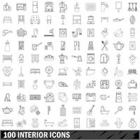 conjunto de 100 ícones interiores, estilo de contorno vetor