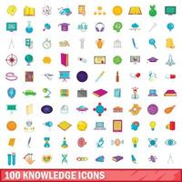 conjunto de 100 ícones de conhecimento, estilo cartoon vetor