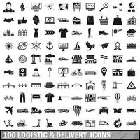 Conjunto de 100 ícones de logística e entrega, estilo simples vetor