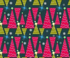 padrão sem emenda de Natal. fundo festivo de vetor bonito com decorações de natal vintage, árvore de natal estilizada, iluminações para sua decoração de inverno de férias.