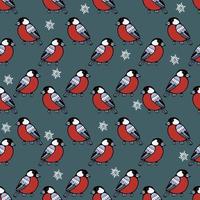 padrão vetorial sem costura com motivos naturais de inverno, bullfinches e flocos de neve vetor