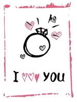 cartão de feliz dia dos namorados. ilustração de tinta desenhada de mão. textura grunge, letras. vetor