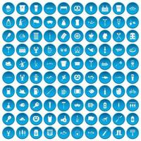 100 ícones de cerveja conjunto azul vetor