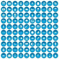100 ícones do ambiente marinho definidos em azul vetor