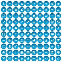 100 ícones de avião definidos em azul vetor
