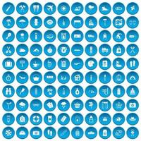 100 ícones de férias definido em azul vetor